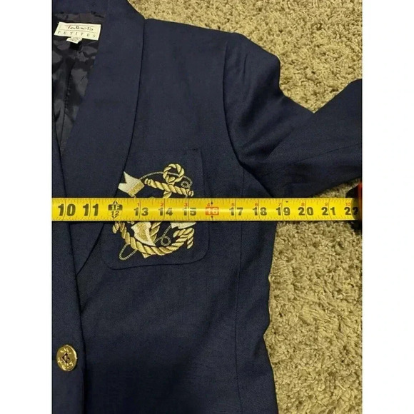 TALBOTS VINTAGE Women Petite Navy Double Breasted Nautical Blazer Jacket Linen 6 - Picture 10 of 11
